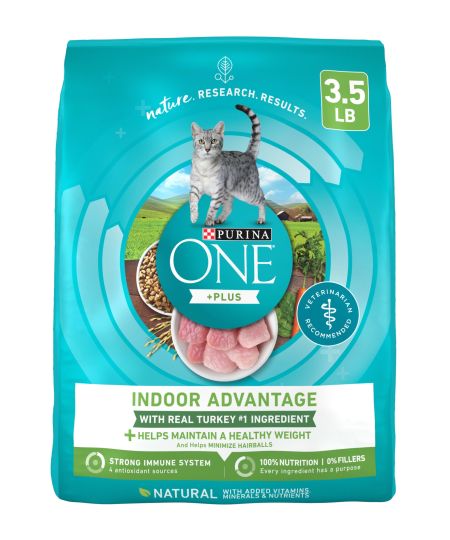 Purina ONE +Plus Indoor Advantage with Real Turkey Weight-Control & Hairball Adult Dry Cat Food, 3.5-lb bag